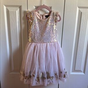 Zuni’s Girls' Sequin Unicorn Dress - Pink and Gold